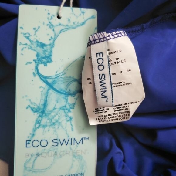 ECO SWIM‎ Womens Coverup XSmall Blue Swimsuit Ruffled Strapless Cinched Strechy - Picture 8 of 11